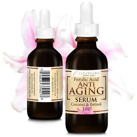 Anti Aging Facial Serum - Retinol   Ferulic Acid   Virgin Coconut Oil Hydrates and Replenishes Skin - From Cleopatra Beauty Care