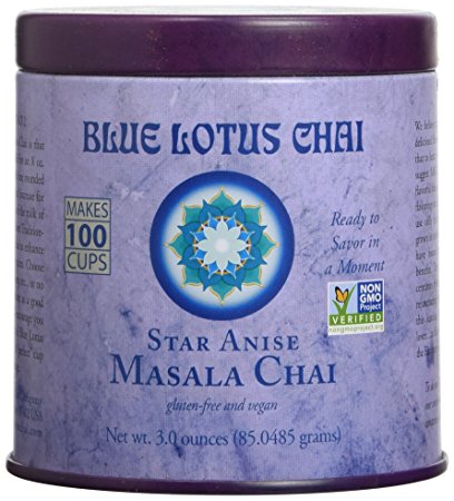 Masala Chai by Blue Lotus Chai - Gluten-Free and Vegan - Star Anise Flavor - 3 Ounce Reusable Tin - Makes 100 Cups