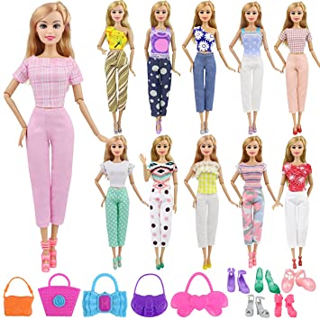 Ecore Fun Lot 15 Items Girl Doll Clothes Casual Outfits Accessories for 11.5 Inch Girl Doll - Random Style 5 Clothes   5 Bags   5 Shoes