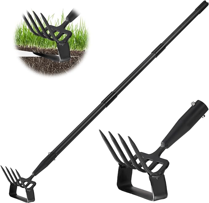 Garden Hoe Cultivator Weeding Tool, Stirrup Hoe Rake with 62" Adjustable Long Handle Stainless Steel Heavy Duty Hula Hoe Tiller for Flower Beds, Patio, Garden Loosening Soil Weeding Digging