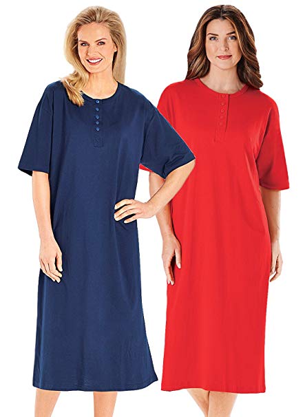 Henley Nightshirts Set of 2, Navy/Red, Size Fits sizes S - L