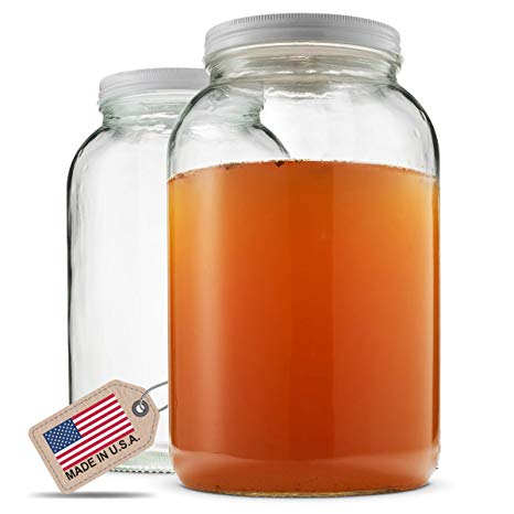 Paksh Novelty Wide Mouth 1 Gallon Clear Glass Jar   Metal Lid With Airtight Liner Seal • Use for Fermenting Kombucha/Kefir, Storing and Canning • USDA Approved, Dishwasher Safe (2 Pack)