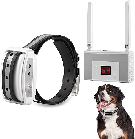 Electric Wireless Dog Fence System, Pet Containment System for Dogs and Pets with Waterproof and Rechargeable Collar Receiver for one Dog Container Boundary System (White)