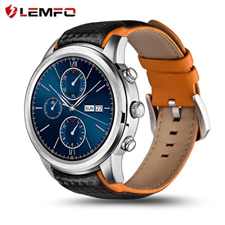 LEMFO LEM5 Smart Watch Android 5.1 MTK6580 Quad Core 1GB/8GB 3G WIFI GPS Heart Rate Monitor Cell Phone Smartwatch for Anrioid iOS (Silver)