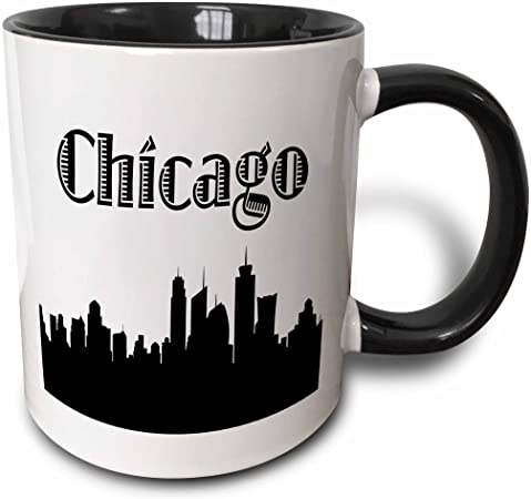 3dRose Chicago City Skyline Mug, 11 oz, Black