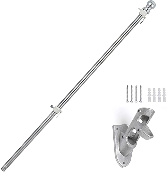 diig 7 FT Flag Pole Kit,Stainless Steel Heavy Duty Flagpole and Silver Flagpole Mounting Silver Rustproof for Outdoor Garden Roof Walls Yard Truck (Silver)