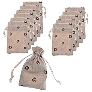 BCP Pack of 12pcs 3x4 Inch Double Drawstring Small Linen Bags Burlap Drawstring Bag/ Gift Bag Pouch for Party / Wedding