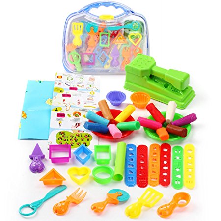 Molding Magic Clay Play Dough Plasticine Set for Kids Sculpts Animal Kitchen Educational Craft Molds Set with Durable Tool Box - 36 pcs