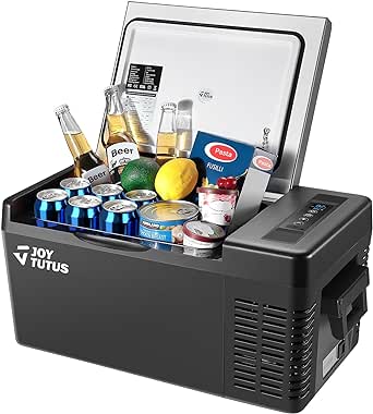 JOYTUTUS 12 Volt Refrigerator, 19 Quart / 18L Portable Refrigerator Freezer,Car Fridge With 12/24V DC Cord and 110V AC Adapter, Electric Cooler for Camping, Road Trip, RV, Vehicle, Truck, Van