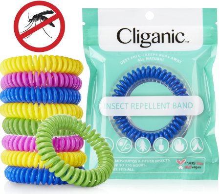 Cliganic Natural Mosquito Repellent Bracelet 10 Pack - Bug and Insect Protection for up to 250HRS - Plants Oil Pest Control No SprayLotion DEET FREE Band for Adults and Kids Indoor and Outdoor Travel