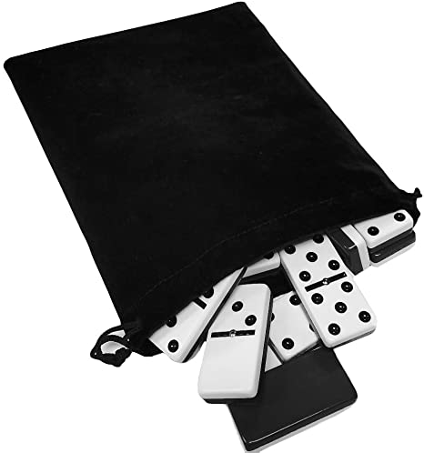Marion & Co. Domino Double Six 6 Two Tone Black and White Tiles Jumbo Tournament Professional Size with Spinners in Black Elegant Velvet Bag