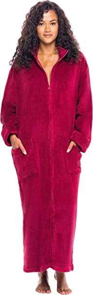 Alexander Del Rossa Women's Zip Up Fleece Robe, Warm Loose Oversize Zipper Bathrobe