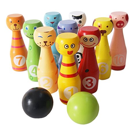 Lewo Wooden Bowling Ball Games Toys Kids Creative Birthday Present
