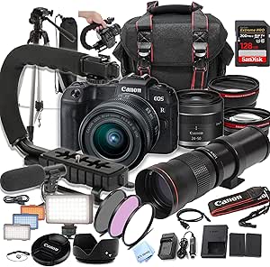 Canon EOS RP Camera Bundle with 24-50mm   420-800mm Super Telephoto Lens  128GB Extreme Speed Card, U-Grip, Microphone, LED Video Light, Spare Battery, Filter Kit, More (Extreme Pro-Bundle) (Renewed)