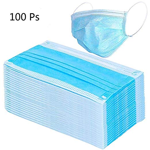 Medical Face Mask Flu，100 Pack Surgical Disposable Face Masks with Elastic Ear Loop, 3 Ply Breathable and Comfortable for Blocking Dust Air Pollution Flu Protection Medical Mouth Flu Mask (Blue)