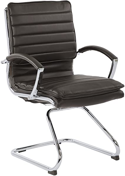 Office Star Faux Leather Guest Chair with Loop Arms and Chrome Sled Base, Espresso