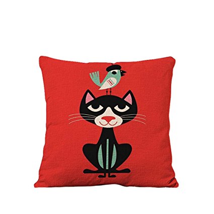 YOUR SMILE Cartoon Cat Cotton Linen Square Decorative Throw Pillow Case Cushion Cover 18x18 Inch(44CM*44CM) (Color#12)