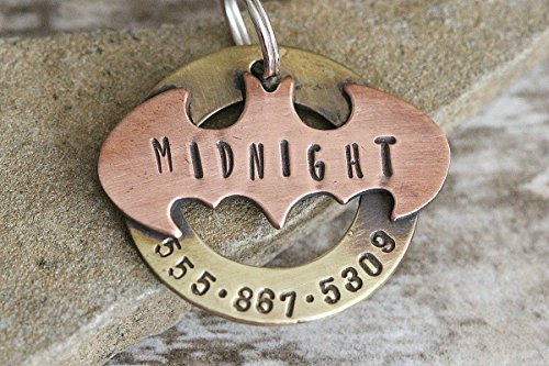 Bat themed shaped pet tag, key chain, zipper pull for back pack, or gym bag ID identification. Personalized with name and telephone number.