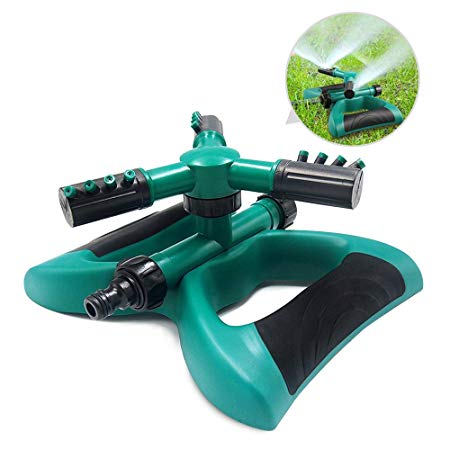 mixigoo Lawn Sprinkler 360° Rotating Adjustable Garden Water Sprinklers Automatic Lawn Irrigation System with 3 Arm Sprayers Watering Sprinkler for Lawn, Courtyard, Garden - Leak Free Design