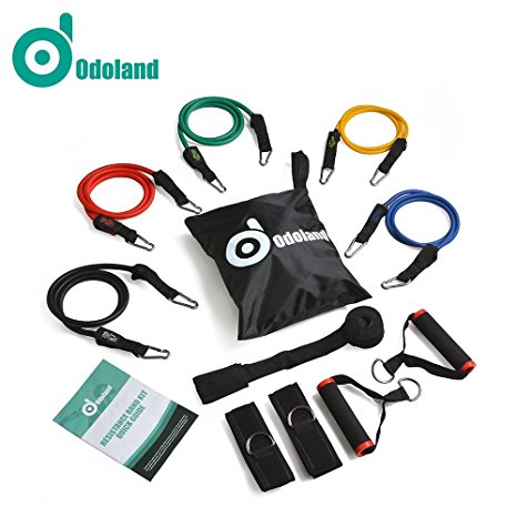 Workout Bands, ODOLAND 11 pcs Resistance Band Set with Door Anchor, Ankle Strap, Exercise Chart, Exercise Band Set with Heavy Duty Bands