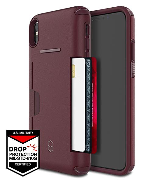 iPhone X, XS Wallet Case for Apple iPhone X, XS PATCHWORKS✔️Military Grade Certified✔️Anti-Slip✔️Dual Layer Protection✔️Impact Resistant✔️Up to 3 Cards Slot [Level Wallet Series], Wine Red