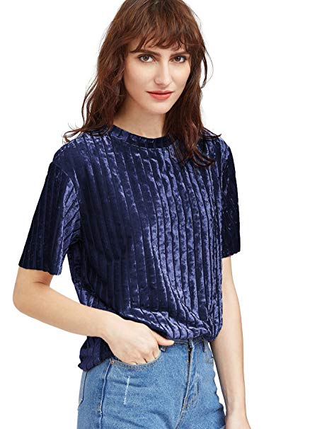 DIDK Women's Round Neck Lace Yoke Keyhole Back Top