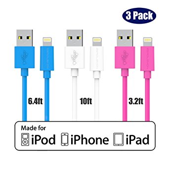 ZeroLemon iPhone Charger Cable [Apple MFi Certified], Family Mix Pack [3.2ft 6.4ft 10ft] Lightning to USB Durable and Sync Cable for iPhone 7/6/6s/Plus/5/SE/iPad Mini/Air/Pro