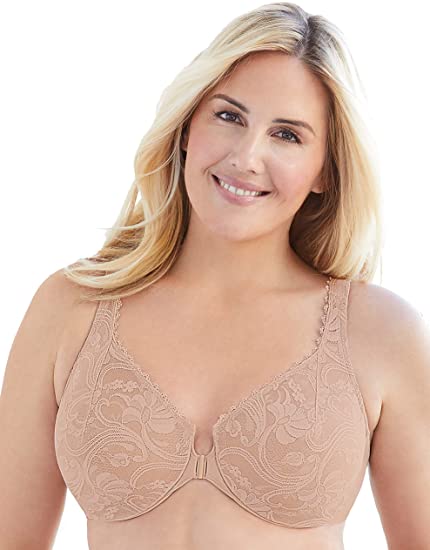 Glamorise Women's Full Figure Wonderwire Front Close Stretch Lace Bra #9245