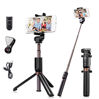 Eocean Selfie Stick Tripod with Bluetooth Wireless Remote, Tripod Stand for iPhone 8/iPhone 8 Plus/X/iPhone 7/7 Plus/Galaxy Note 8/S8 /S8 Plus/Googl & More( with Cellphone Camera Lens/Fisheye as gift)