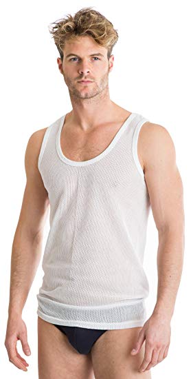 Octave® 4 Pack Mens Cotton Rich Classic Eyelet String Mesh Net Sleeveless Vests
