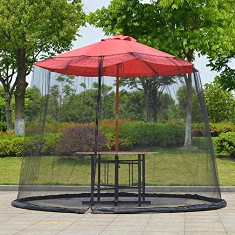 AAFERR Patio Umbrella Mosquito Nets, Outdoor Umbrella Table Screen Mosquito Bug Insect Net Mesh Garden w/Zipper Door and Adjustable Rope, Polyester Netting, Fits 8-10FT Umbrellas and Patio Tables
