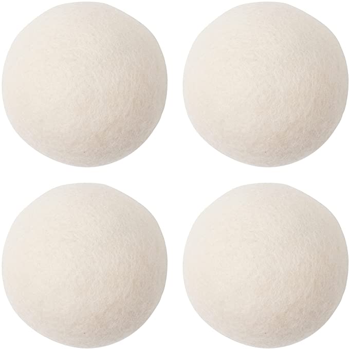 Wool Dryer Balls 4 Pack,Natural Fabric Softener 100% Organic Premium XL New Zealand Wool,Reusable,Reduces Clothing Wrinkles and Baby Safe, Saving Energy & Time