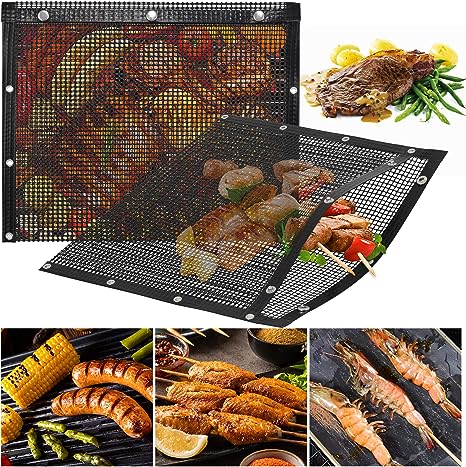 Looch Mesh Grill Bags 13.2 x 10.6 Inch Set of 2-100% Non-Stick Heavy Duty Barbecue Grill Bags, Reusable and Convenient to Clean, Works on Charcoal Grill Outdoor Gas Charcoal BBQ - Extended Warranty