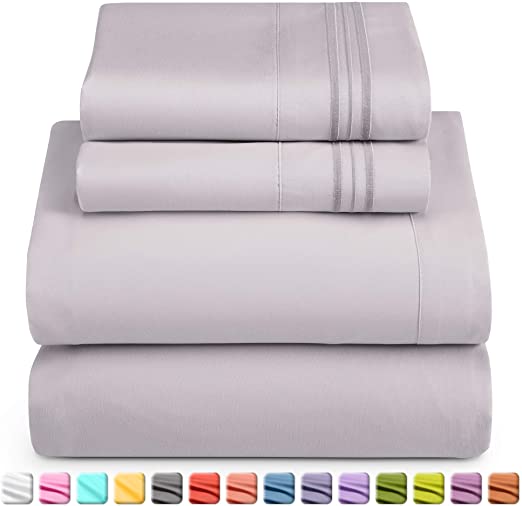 Nestl Deep Pocket Twin Sheets: Twin Size Bed Sheets with Fitted and Flat Sheet, Pillow Cases - Extra Soft Microfiber Bedsheet Set with Deep Pockets for Twin Sized Mattress - Light Gray Lavender