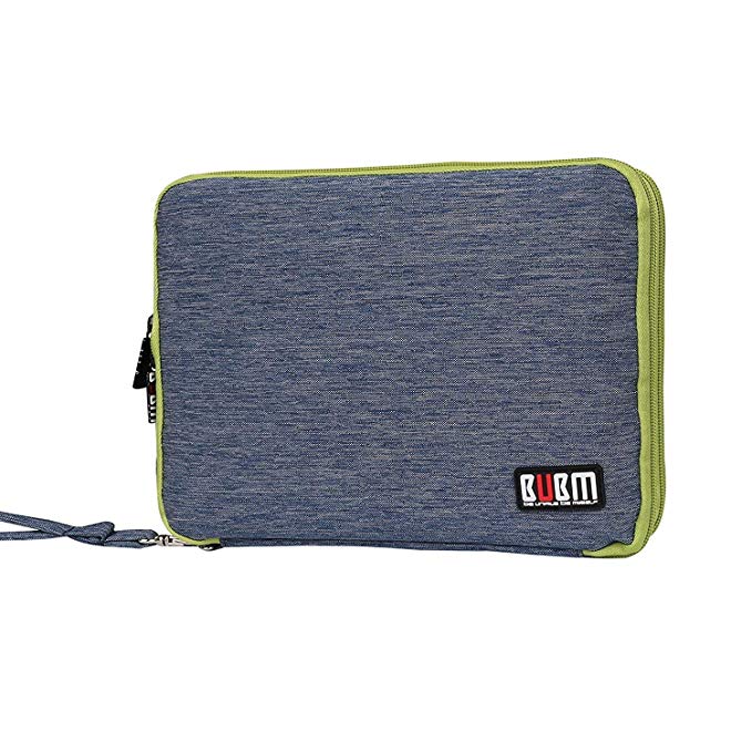 BUBM Universal Double Layer Cables Case for USB Cable Battery Charger Case Storage Mobile Disk Bag Travel Organiser Padded Electronic Case for iPad Mini - Blue & Green (Large)