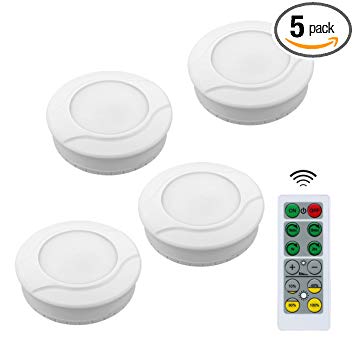 Link2Home EM-BL31W Wireless LED Battery Powered Dimmable Kitchen Under Cabinet Puck Lights with Remote Control, 4 Pack, White