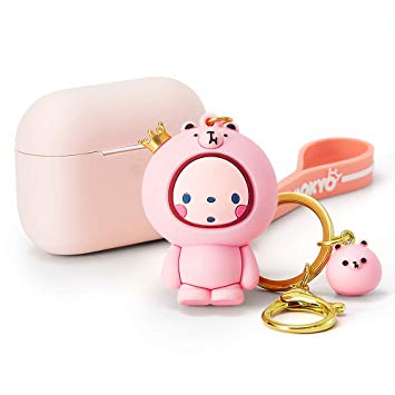 ESR for AirPods Pro Case Cover, Bounce Carrying Case with Cute Animal Keychain for AirPods Pro 2019 Charging Case [Won't Affect Wireless Charging] Shock-Absorbing Soft Silicone Case Skin, Light Pink