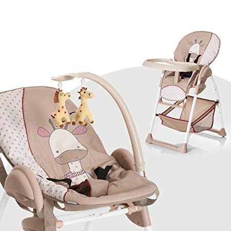 Hauck Sit-n-Relax Highchair with Bouncer Attachment and Toy Bar, from Birth, Giraffe/Beige