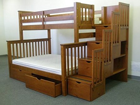 Bedz King Twin Over Full Stairway Bunk Bed with 2 Under Bed Drawers, Expresso