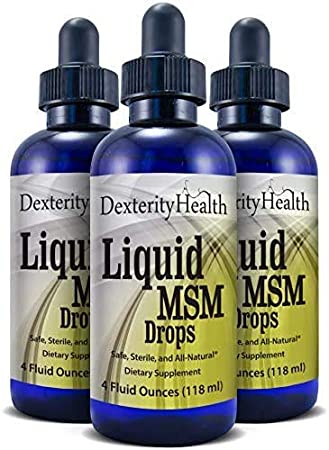 Dexterity Health Liquid MSM Drops, 3-Pack of 4 oz. Dropper-Top Bottles, 100% Sterile, Vegan, All-Natural and Non-GMO, Contains Organic MSM, Contains Vitamin C as a Natural Preservative