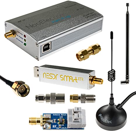 Nooelec NESDR SMArt XTR HF Bundle: 300Hz-2.3GHz Software Defined Radio Set for LF/HF/UHF/VHF. Includes NESDR SMArt XTR RTL-SDR, Assembled Ham It Up Plus Upconverter, 3 Antennas, Balun, Adapters & Cables