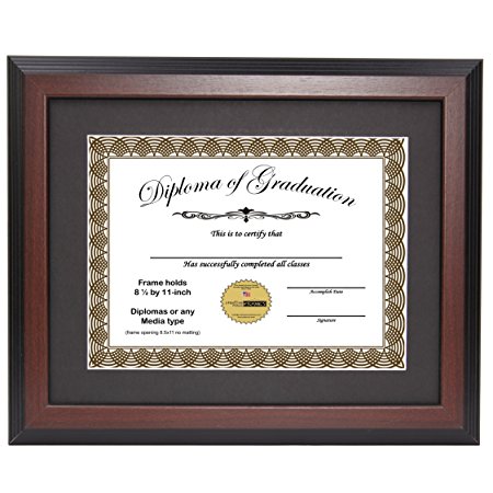 CreativePF [7L9R-11x14mh-b] Mahogany Diploma Frame with 11x14-inch Black Mat to Hold 8.5 by 11-inch Graduation Documents w/ Stand and Wall Hanger