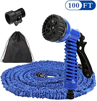 Candywe Garden Hose 100ft, Expandable Garden Hose, No-Kink Flexible Water Hose with 8 Function Spray Nozzle Double Latex Core, Extra Strength Fabric for Garden Outdoor Cleaning