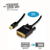 gofanco Gold Plated 3 Feet Mini DisplayPort to DVI Adapter Cable - Black Thunderbolt Compatible MALE to MALE for Apple MacBook MacBook Air MacBook Pro Mac Mini Microsoft Surface Pro  Pro 2  Pro 3 and Surface 3 Google Chromebook Pixel and Laptops with Mini DisplayPort Ports to Connect to DVI Displays