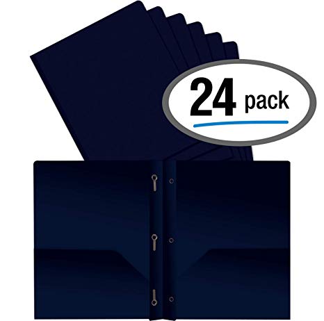 Better Office Products Blue Plastic 2 Pocket Folders with Prongs, Heavyweight, Letter Size Poly Folders, 24 Pack, with 3 Metal Prongs Fastener Clips, Blue