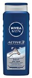 NIVEA MEN Active3 3-in-1 Body Wash Shower Gel 169 oz Bottle Pack of 3