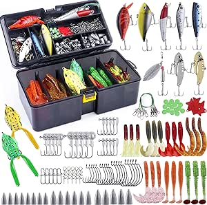 PLUSINNO 201pcs Fishing Accessories Kit, Fishing Tackle Box with Tackle Included, Fishing Hooks, Fishing Weights, Round Split Shot，Fishing Gear for Bass, Trout, Catfish