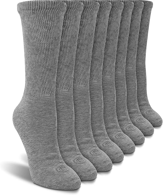 Doctor's Choice Women's Diabetic Socks, Non-Binding, Circulatory, Cushioned, Crew Socks for Swollen Feet, 4 Pack, Grey, Shoe Size 6-10, Diabetic Socks for Women Size 9-11