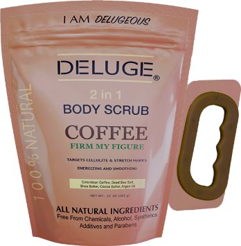 Organic Coffee Body Scrub Tightens Tones Reduces Cellulite 100 Natural 10 OZ by DELUGE--NEW PACKAGING by DELUGE
