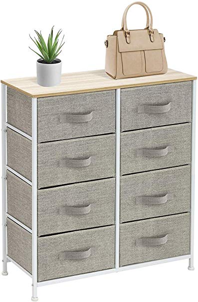 Sorbus Dresser with 8 Drawers - Furniture Storage Tower Unit for Bedroom, Hallway, Closet, Office Organization - Steel Frame, Wood Top, Easy Pull Fabric Bins (8 Drawer, Beige)